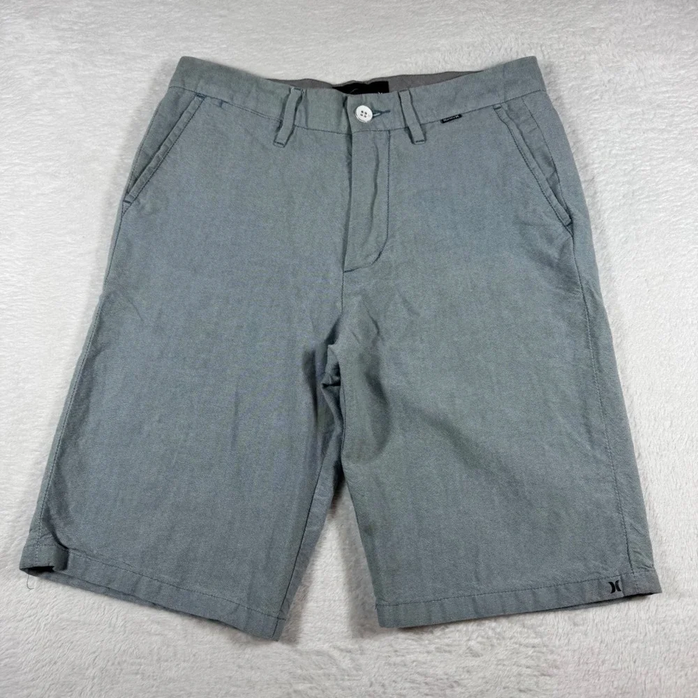 Hurley Walk Shorts Mens 28 Gray Chambray Flat Front Textured‎ Casual Chino Beach